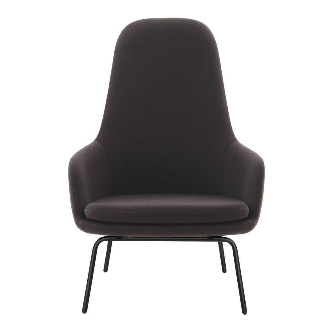 Sedia lounge alta classica nordica imbottita con gambe in acciaio e schienale con supporto per il collo per soggiorno