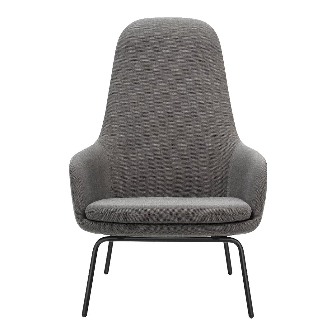 Sedia lounge alta classica nordica imbottita con gambe in acciaio e schienale con supporto per il collo per soggiorno