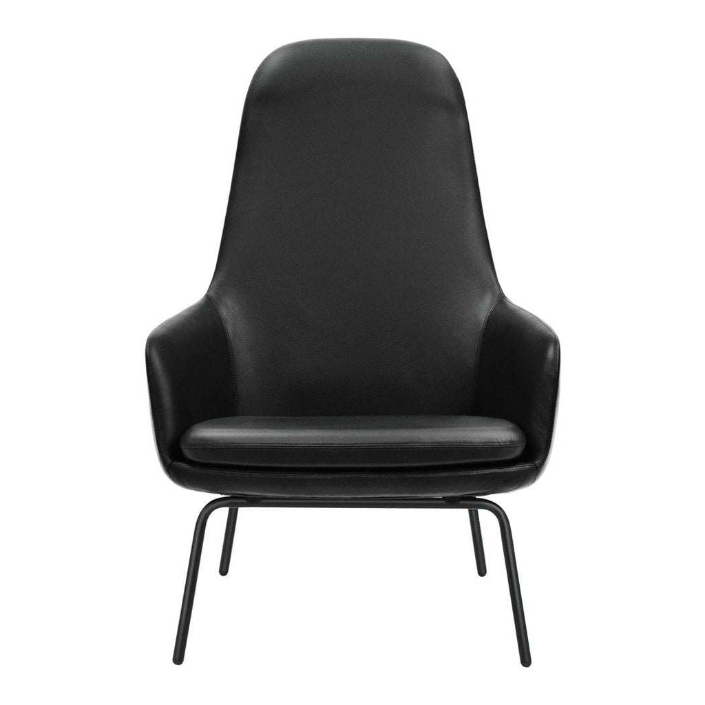 Sedia lounge alta classica nordica imbottita con gambe in acciaio e schienale con supporto per il collo per soggiorno