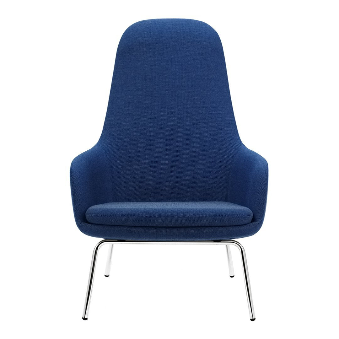 Sedia lounge alta classica nordica imbottita con gambe in acciaio e schienale con supporto per il collo per soggiorno