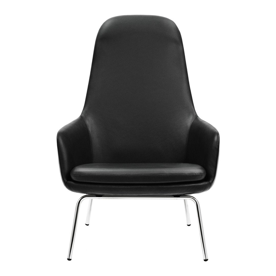 Sedia lounge alta classica nordica imbottita con gambe in acciaio e schienale con supporto per il collo per soggiorno