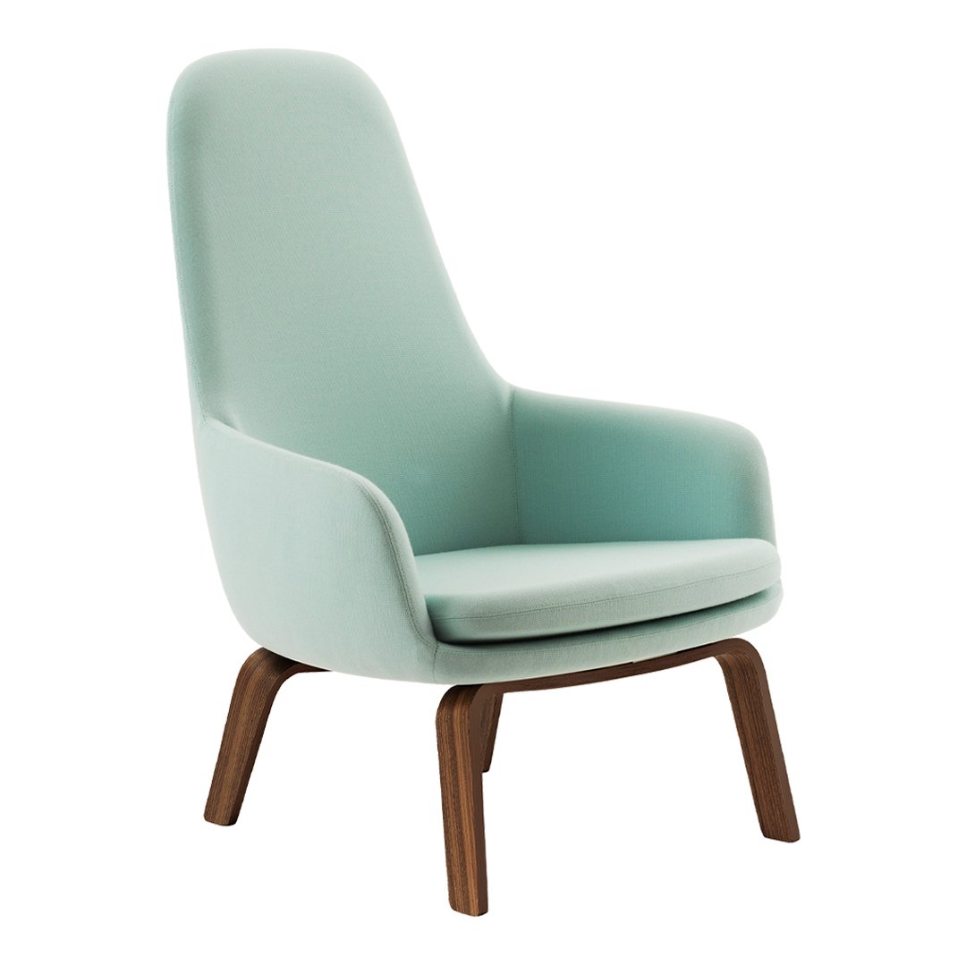 Sedia lounge alta classica nordica imbottita con gambe in acciaio e schienale con supporto per il collo per soggiorno