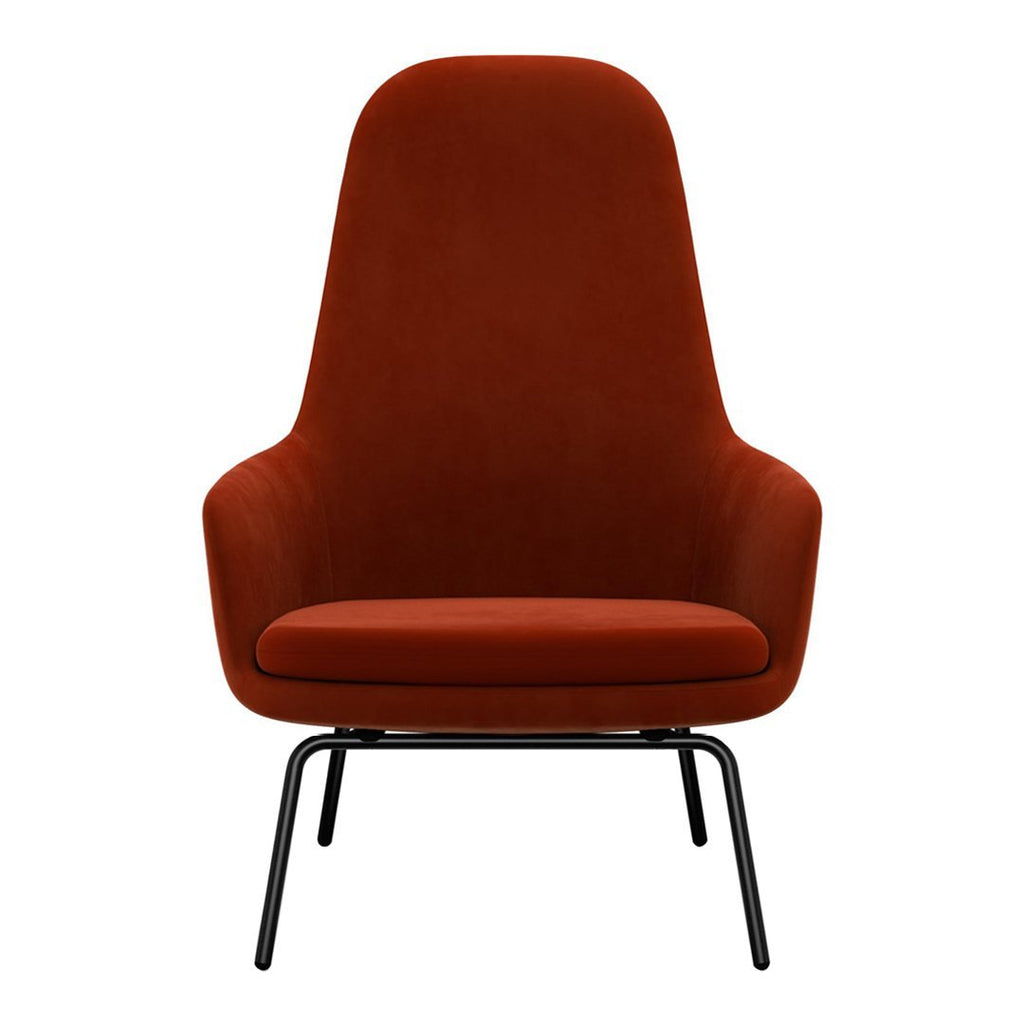 Sedia lounge alta classica nordica imbottita con gambe in acciaio e schienale con supporto per il collo per soggiorno