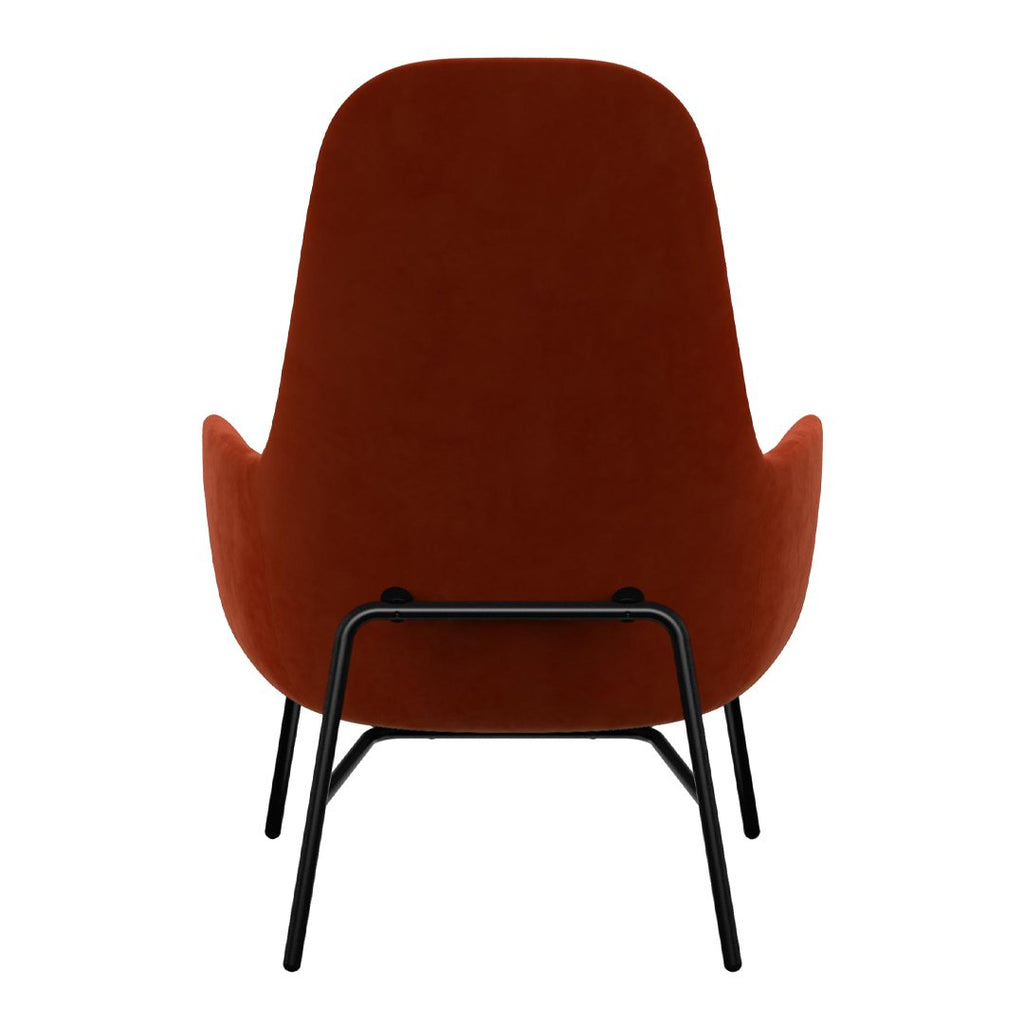 Sedia lounge alta classica nordica imbottita con gambe in acciaio e schienale con supporto per il collo per soggiorno