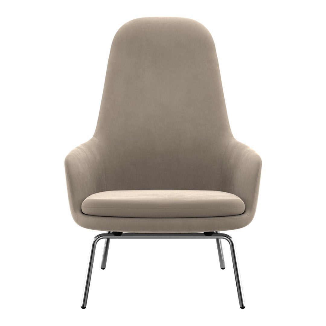 Sedia lounge alta classica nordica imbottita con gambe in acciaio e schienale con supporto per il collo per soggiorno