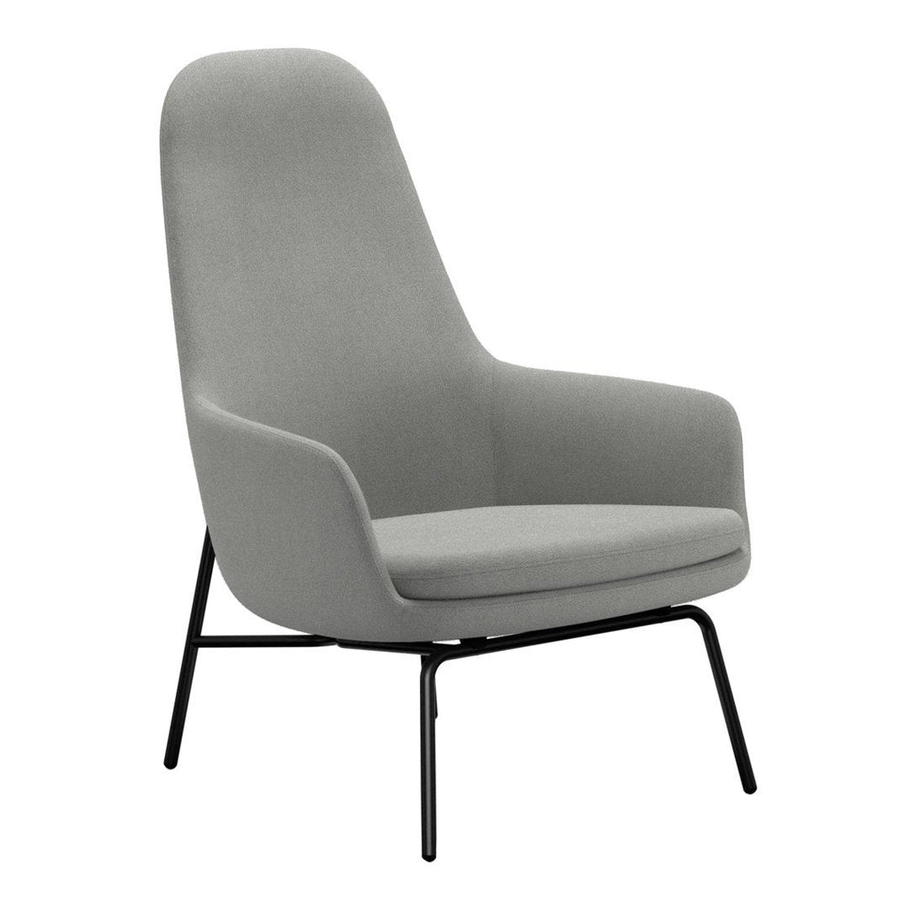 Sedia lounge alta classica nordica imbottita con gambe in acciaio e schienale con supporto per il collo per soggiorno