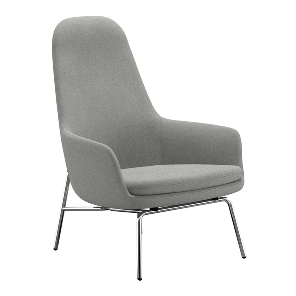 Sedia lounge alta classica nordica imbottita con gambe in acciaio e schienale con supporto per il collo per soggiorno