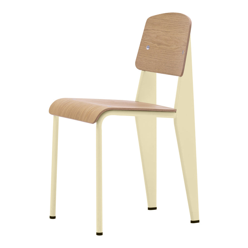 Sedia standard con tubo d'acciaio estetico ingegneristico e legno massello con design strutturale di Jean Prouvé per sala da pranzo