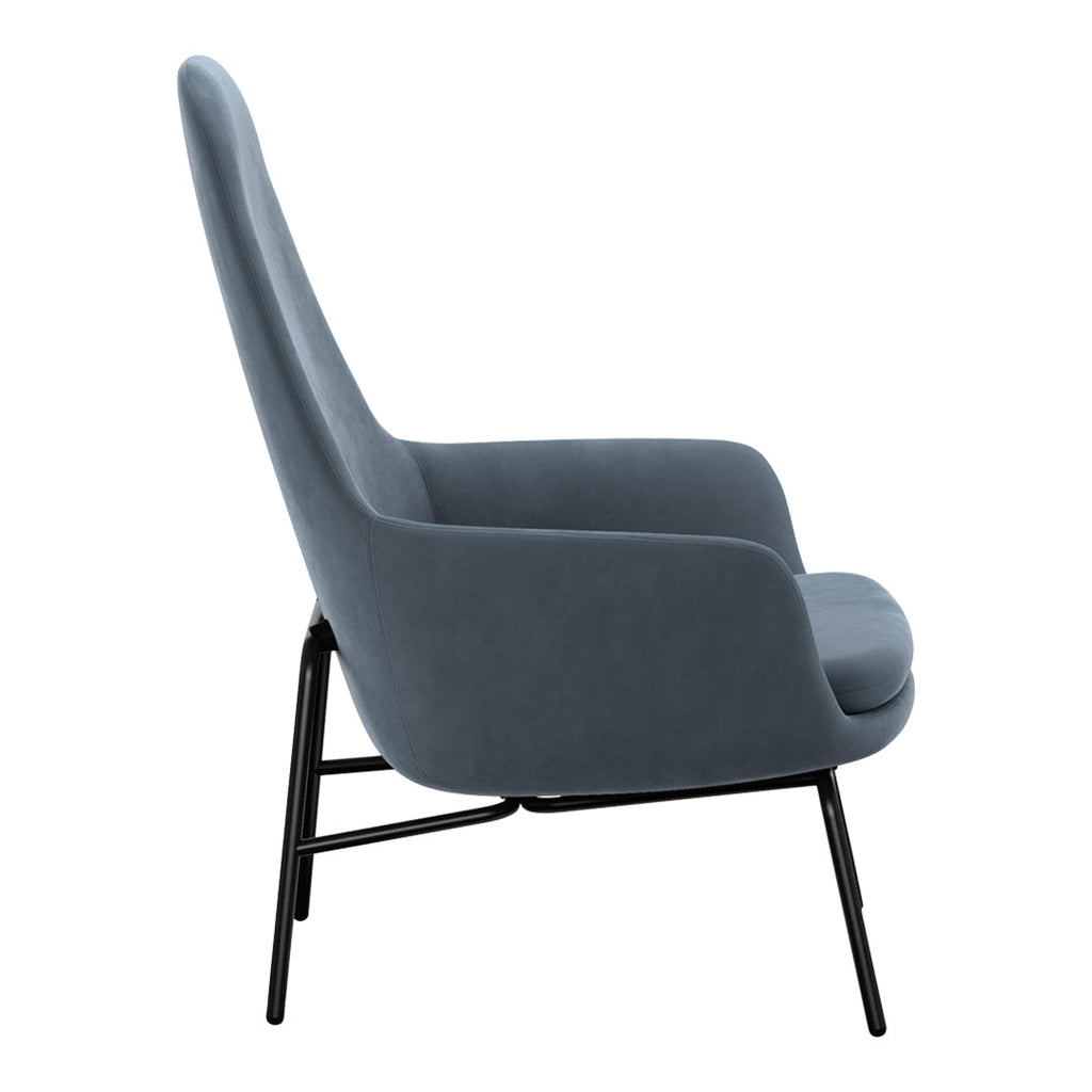 Sedia lounge alta classica nordica imbottita con gambe in acciaio e schienale con supporto per il collo per soggiorno
