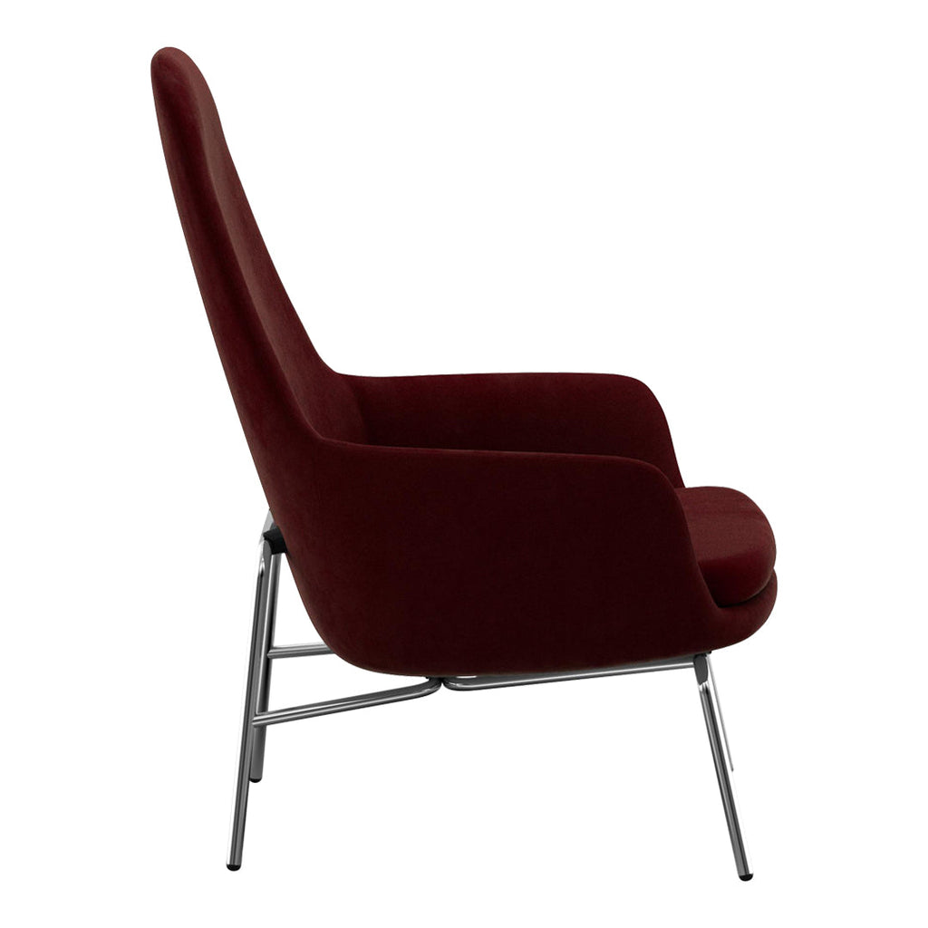 Sedia lounge alta classica nordica imbottita con gambe in acciaio e schienale con supporto per il collo per soggiorno