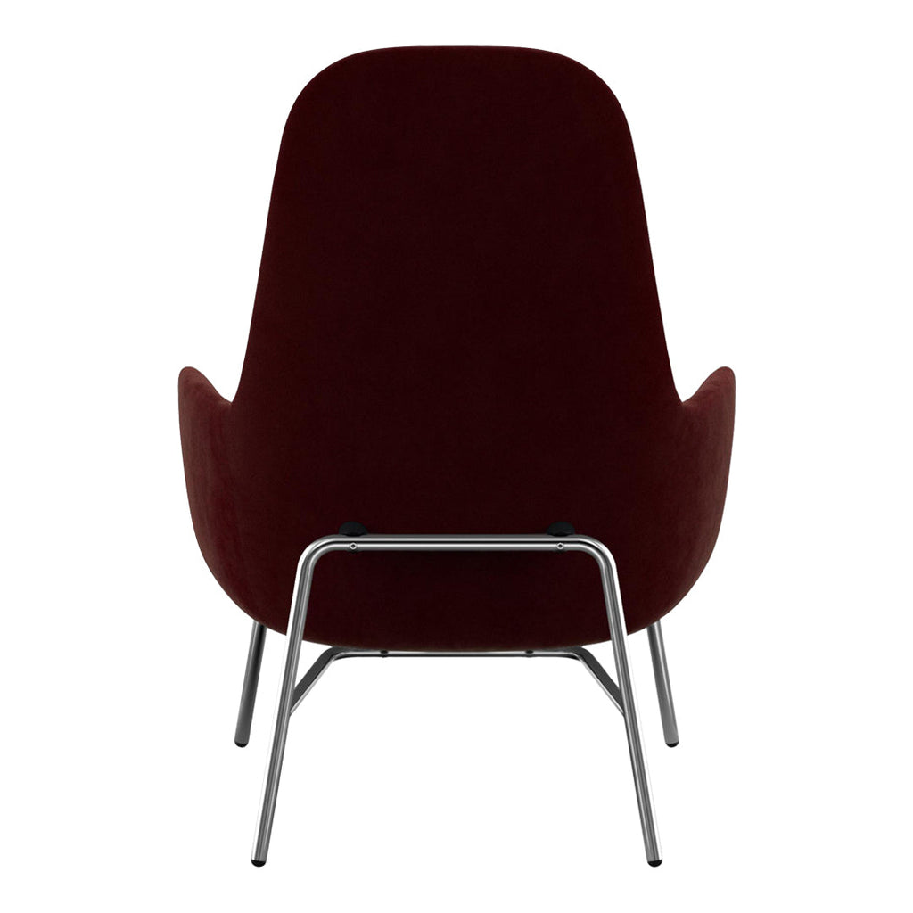 Sedia lounge alta classica nordica imbottita con gambe in acciaio e schienale con supporto per il collo per soggiorno