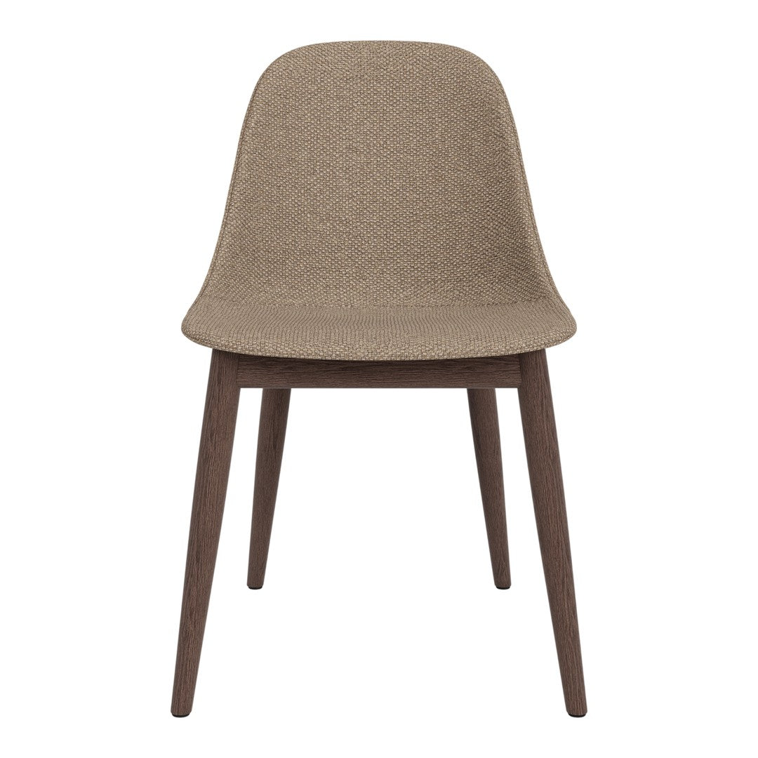 Sedia da pranzo moderna nordica completamente imbottita con braccioli curvati all'esterno e schienale alto per sala da pranzo