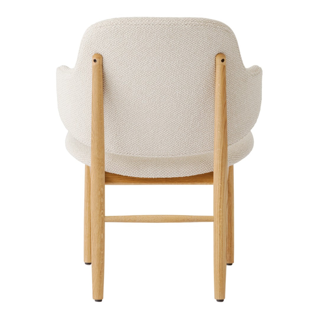 Poltrona danese Mid-Century in rovere massello e rivestita, con schienale curvo in impiallacciato, per soggiorno