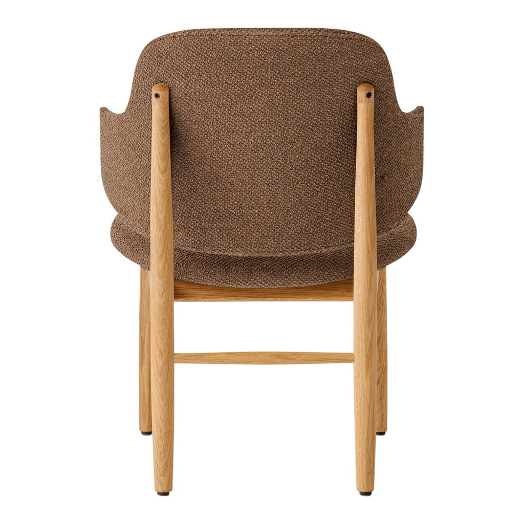 Poltrona danese Mid-Century in rovere massello e rivestita, con schienale curvo in impiallacciato, per soggiorno
