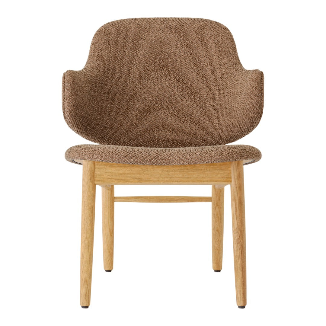 Poltrona danese Mid-Century in rovere massello e rivestita, con schienale curvo in impiallacciato, per soggiorno