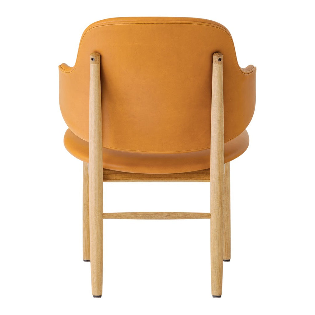 Poltrona danese Mid-Century in rovere massello e rivestita, con schienale curvo in impiallacciato, per soggiorno