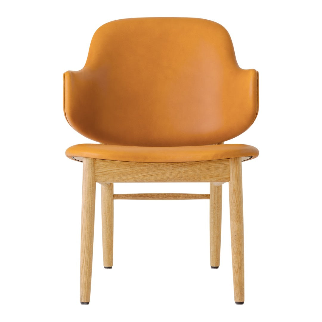 Poltrona danese Mid-Century in rovere massello e rivestita, con schienale curvo in impiallacciato, per soggiorno