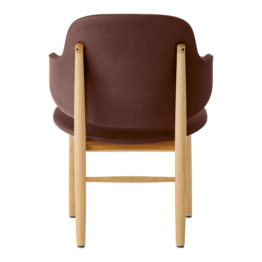 Poltrona danese Mid-Century in rovere massello e rivestita, con schienale curvo in impiallacciato, per soggiorno