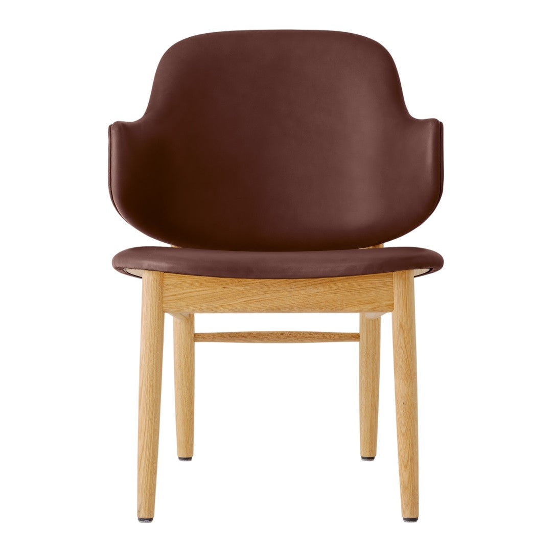 Poltrona danese Mid-Century in rovere massello e rivestita, con schienale curvo in impiallacciato, per soggiorno