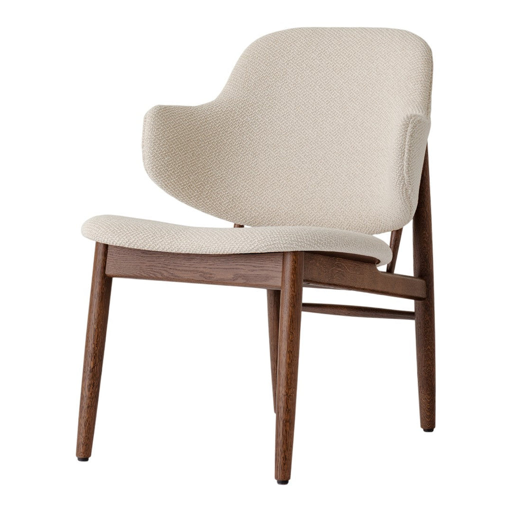 Poltrona danese Mid-Century in rovere massello e rivestita, con schienale curvo in impiallacciato, per soggiorno