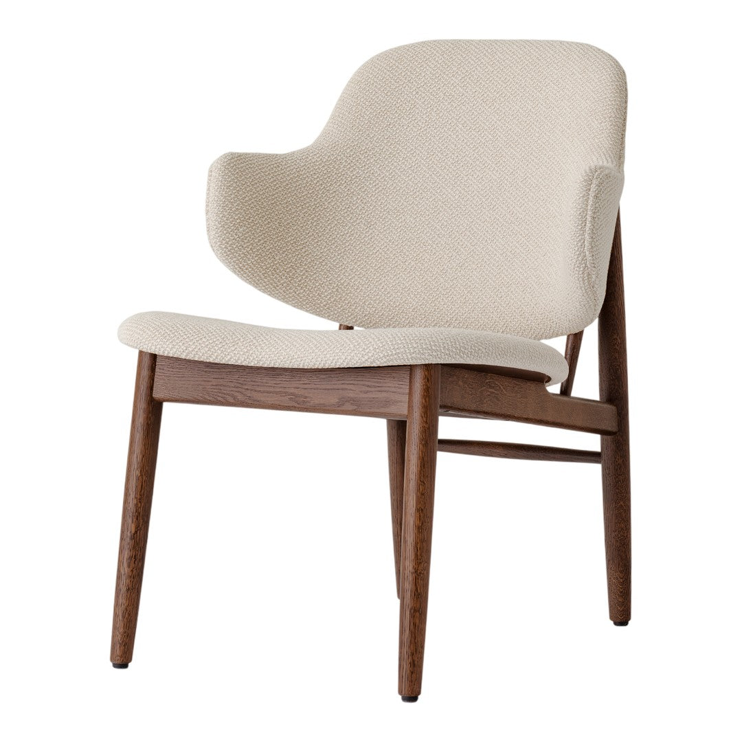 Poltrona danese Mid-Century in rovere massello e rivestita, con schienale curvo in impiallacciato, per soggiorno