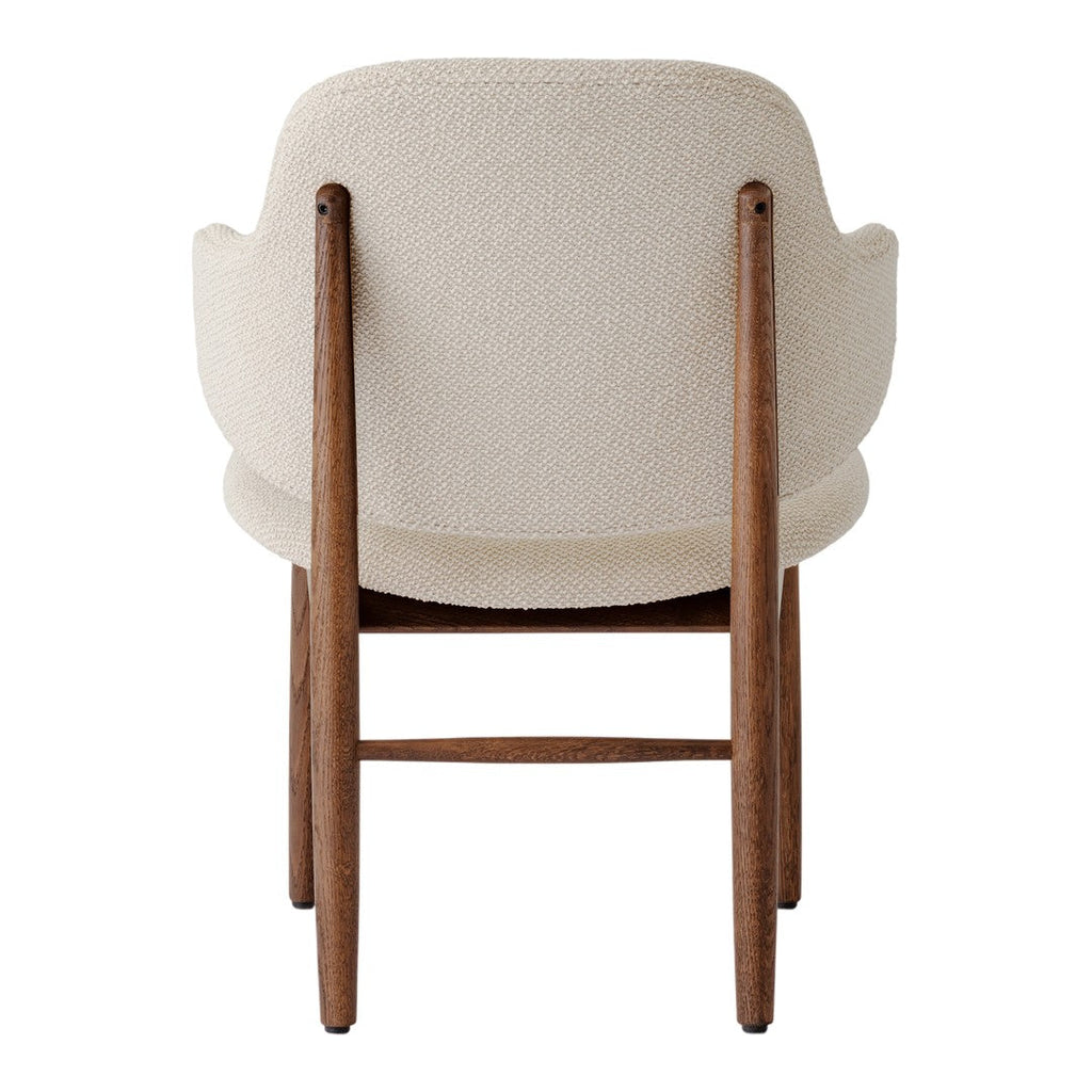Poltrona danese Mid-Century in rovere massello e rivestita, con schienale curvo in impiallacciato, per soggiorno