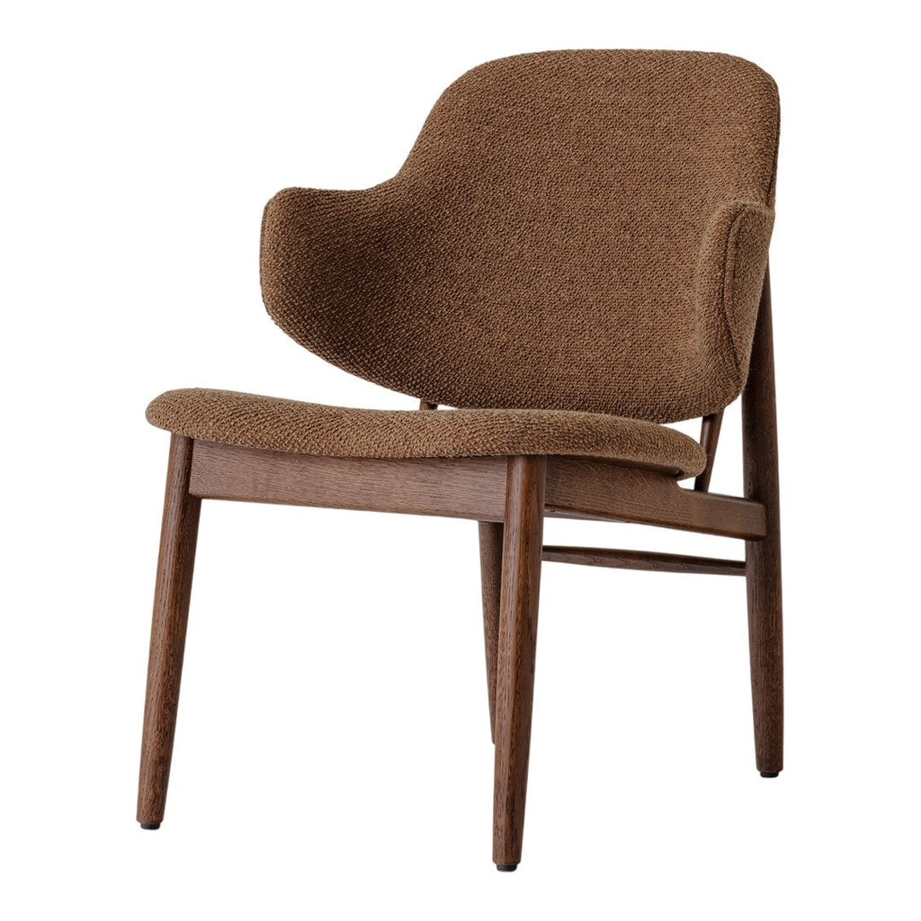 Poltrona danese Mid-Century in rovere massello e rivestita, con schienale curvo in impiallacciato, per soggiorno