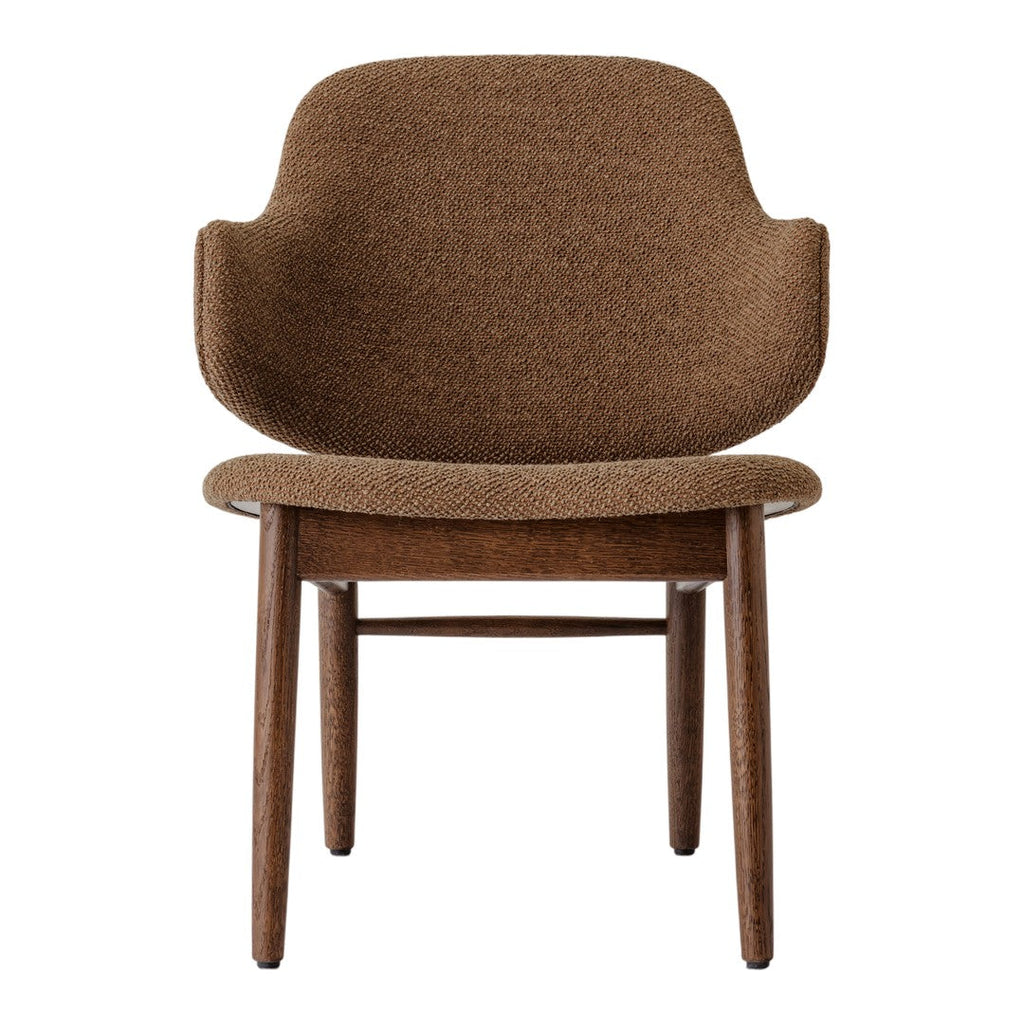 Poltrona danese Mid-Century in rovere massello e rivestita, con schienale curvo in impiallacciato, per soggiorno