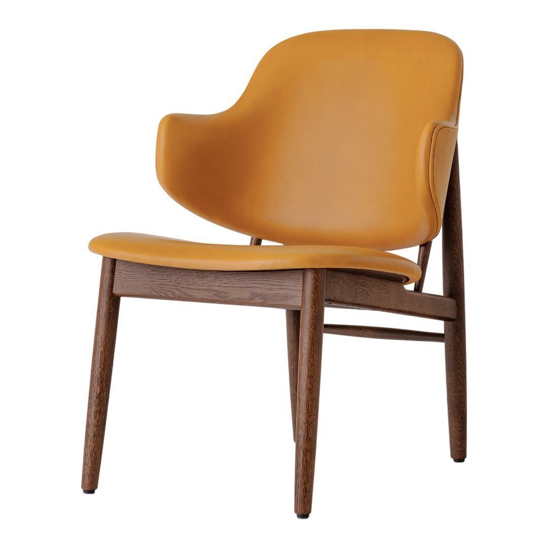 Poltrona danese Mid-Century in rovere massello e rivestita, con schienale curvo in impiallacciato, per soggiorno
