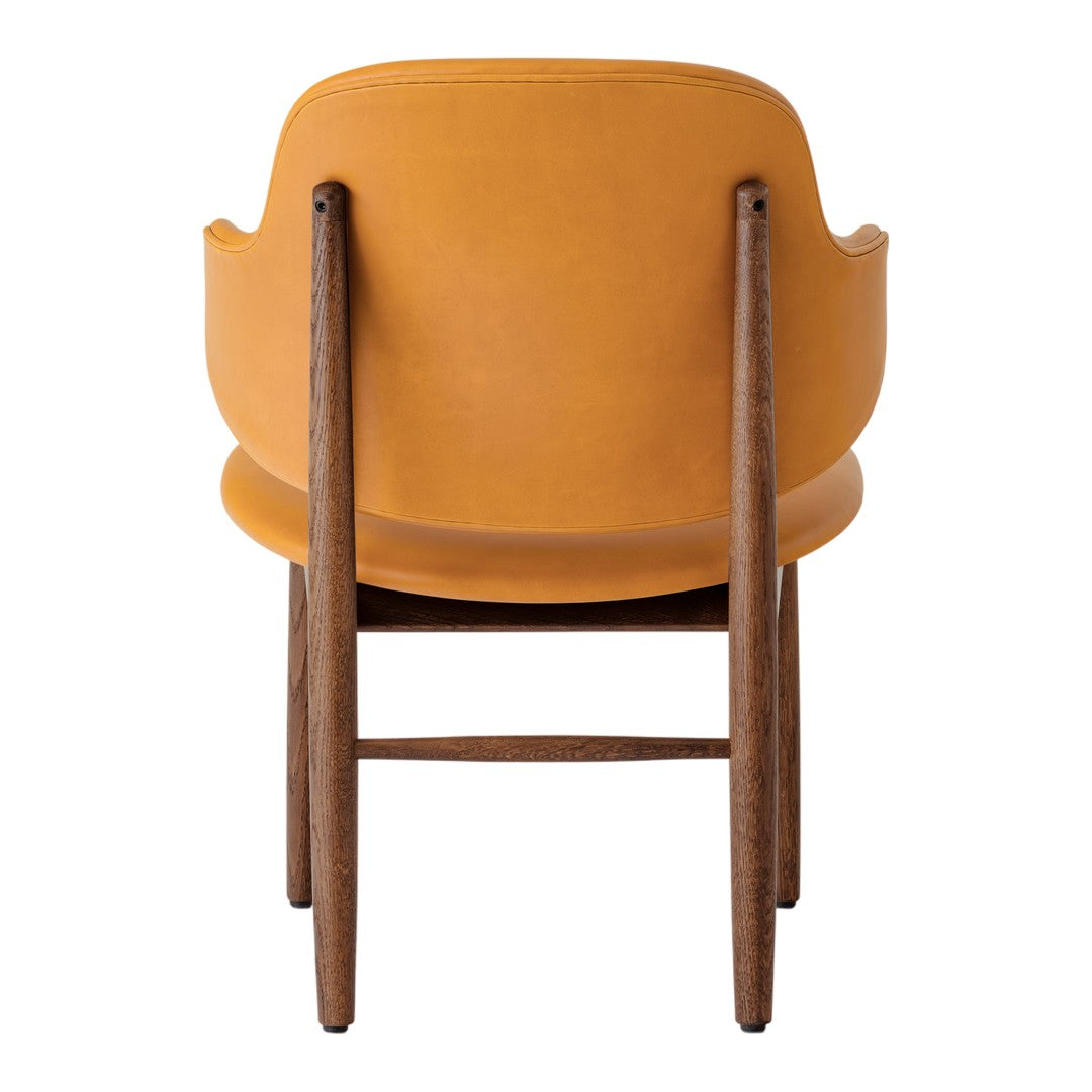 Poltrona danese Mid-Century in rovere massello e rivestita, con schienale curvo in impiallacciato, per soggiorno