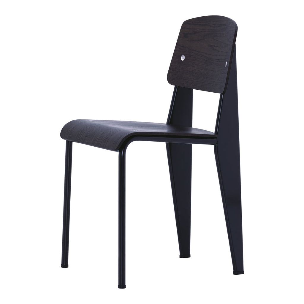 Sedia standard con tubo d'acciaio estetico ingegneristico e legno massello con design strutturale di Jean Prouvé per sala da pranzo