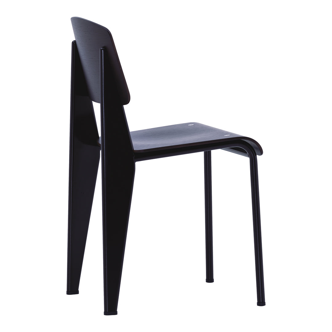 Sedia standard con tubo d'acciaio estetico ingegneristico e legno massello con design strutturale di Jean Prouvé per sala da pranzo