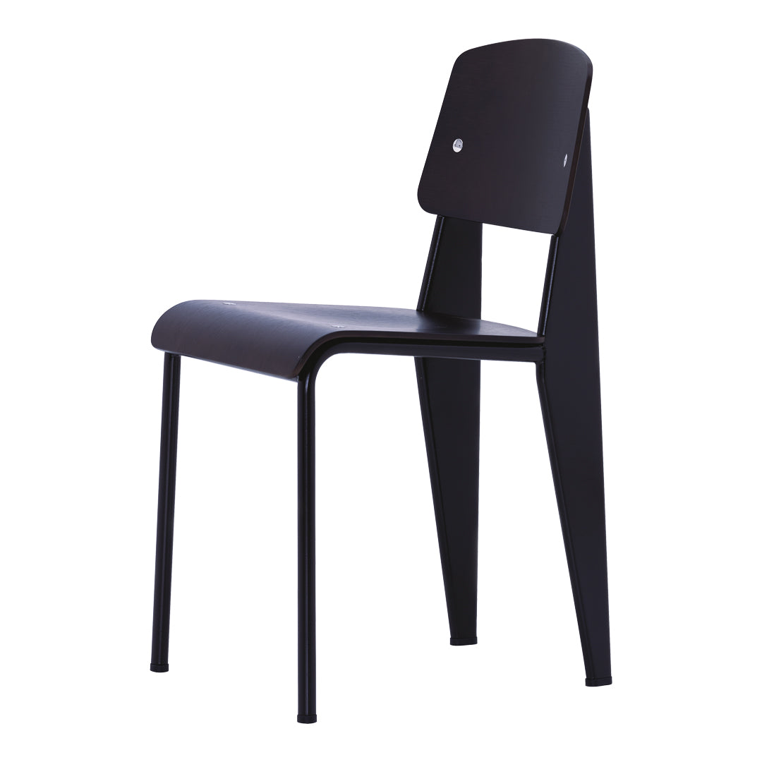 Sedia standard con tubo d'acciaio estetico ingegneristico e legno massello con design strutturale di Jean Prouvé per sala da pranzo