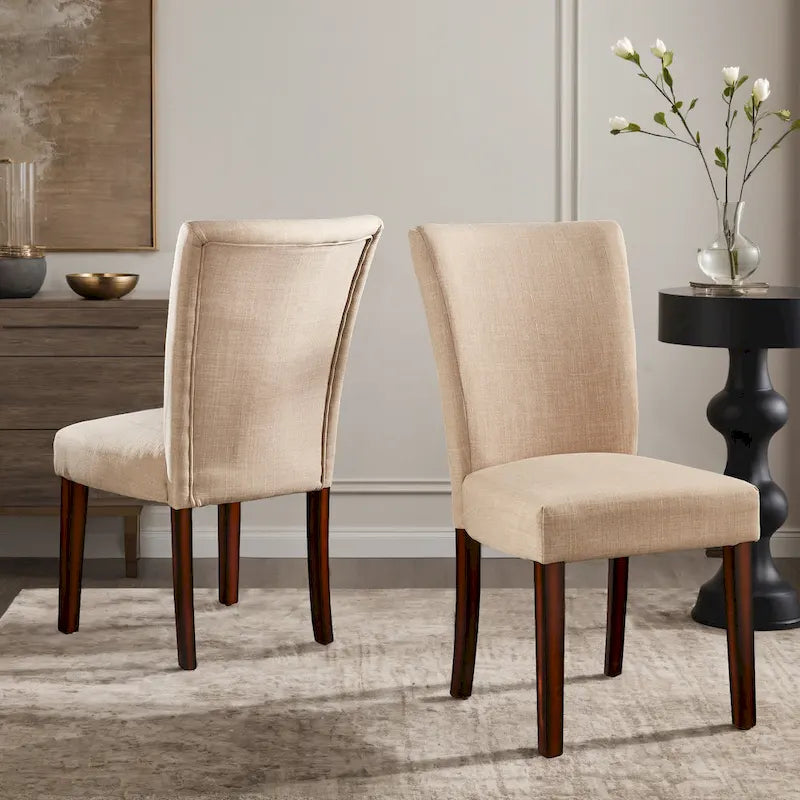 Sedia da pranzo schienale alto in lino marrone chiaro, set da 2