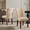 Sedia da pranzo schienale alto in lino marrone chiaro, set da 2