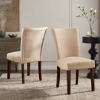 Sedia da pranzo schienale alto in lino marrone chiaro, set da 2