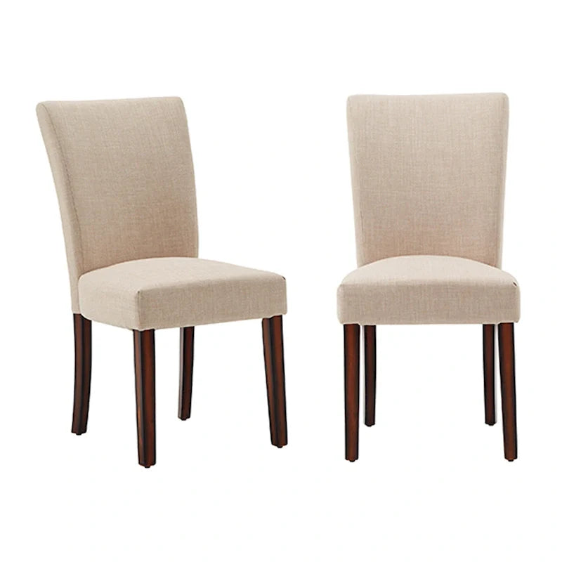 Sedia da pranzo schienale alto in lino marrone chiaro, set da 2