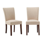 Sedia da pranzo schienale alto in lino marrone chiaro, set da 2