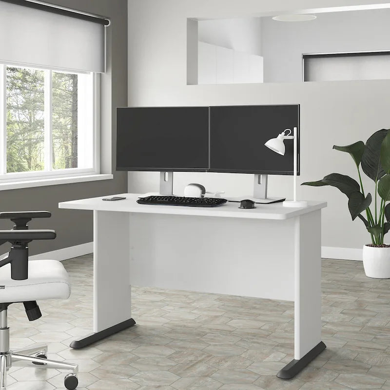 Scrivania per computer da 122 cm grigio tempesta/bianco/grigio platino, per una persona