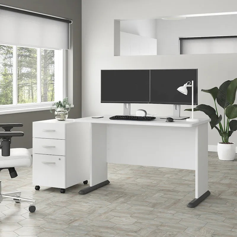 Scrivania per computer da 122 cm grigio tempesta/bianco/grigio platino, per una persona