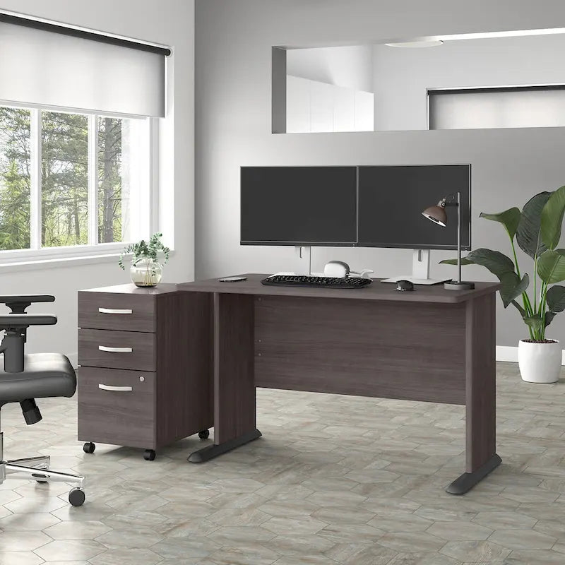 Scrivania per computer da 122 cm grigio tempesta/bianco/grigio platino, per una persona