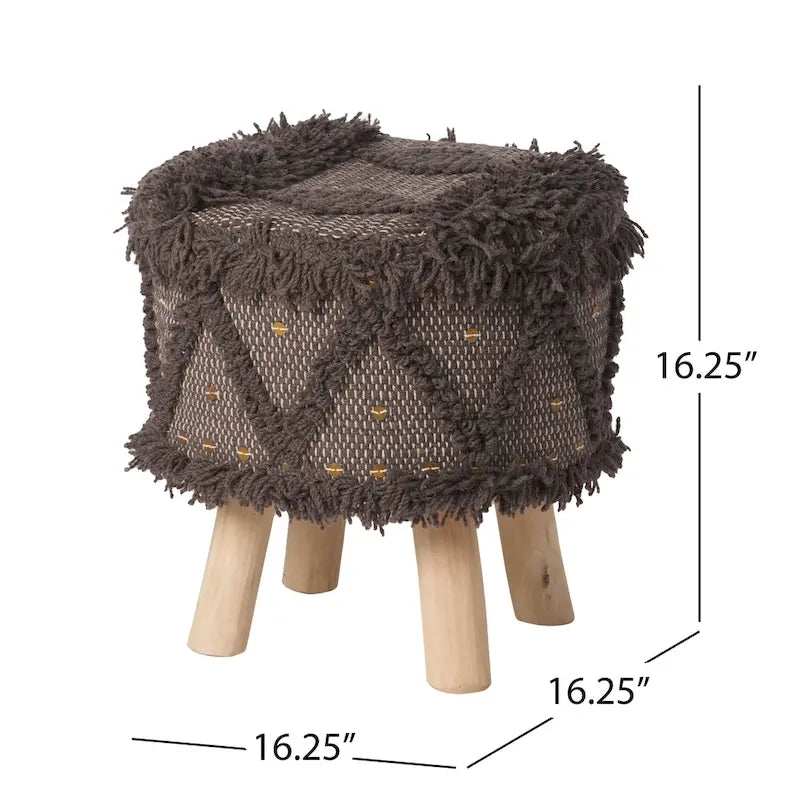 Sgabello rotondo intessuto a mano, 1 posto, nero/avorio/tortora/marrone scuro