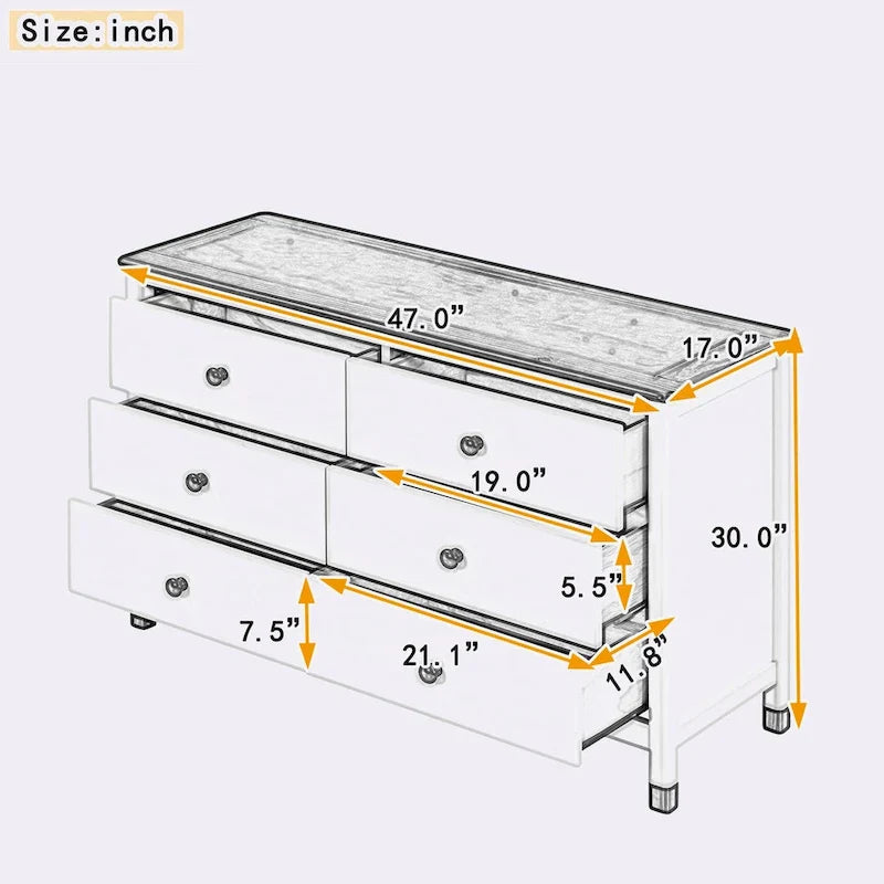 Bianco/Grigio, Crema/Noce, Bianco/Rosa – Comodino a 6 cassetti, Montaggio per 1 persona