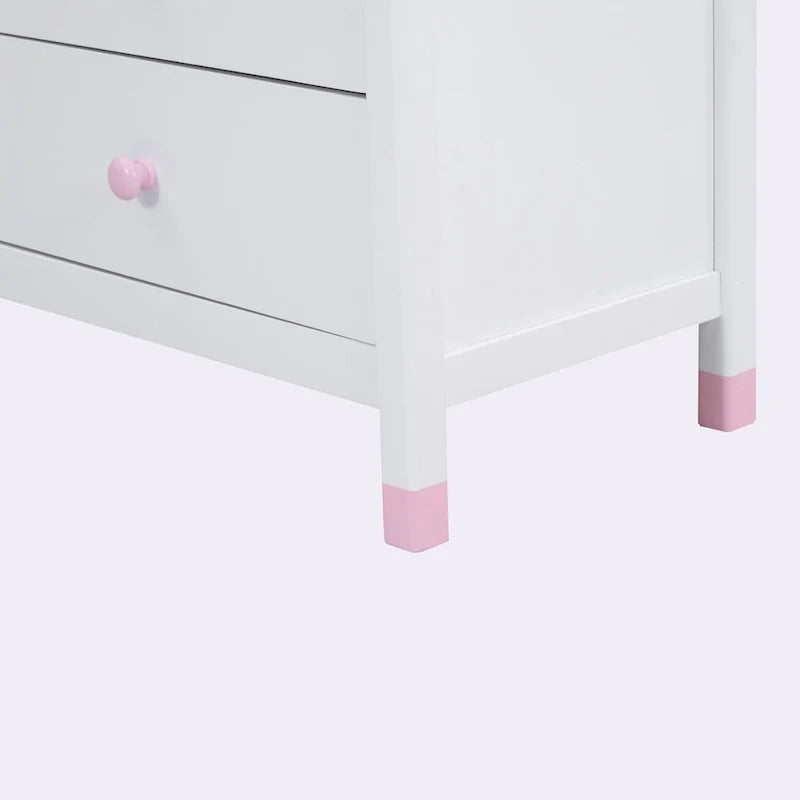 Bianco/Grigio, Crema/Noce, Bianco/Rosa – Comodino a 6 cassetti, Montaggio per 1 persona