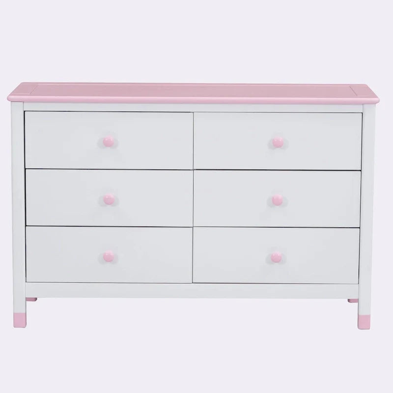 Bianco/Grigio, Crema/Noce, Bianco/Rosa – Comodino a 6 cassetti, Montaggio per 1 persona