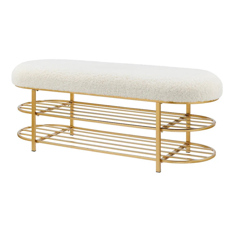 Panca contenitore a 1 posto in finto shearling beige