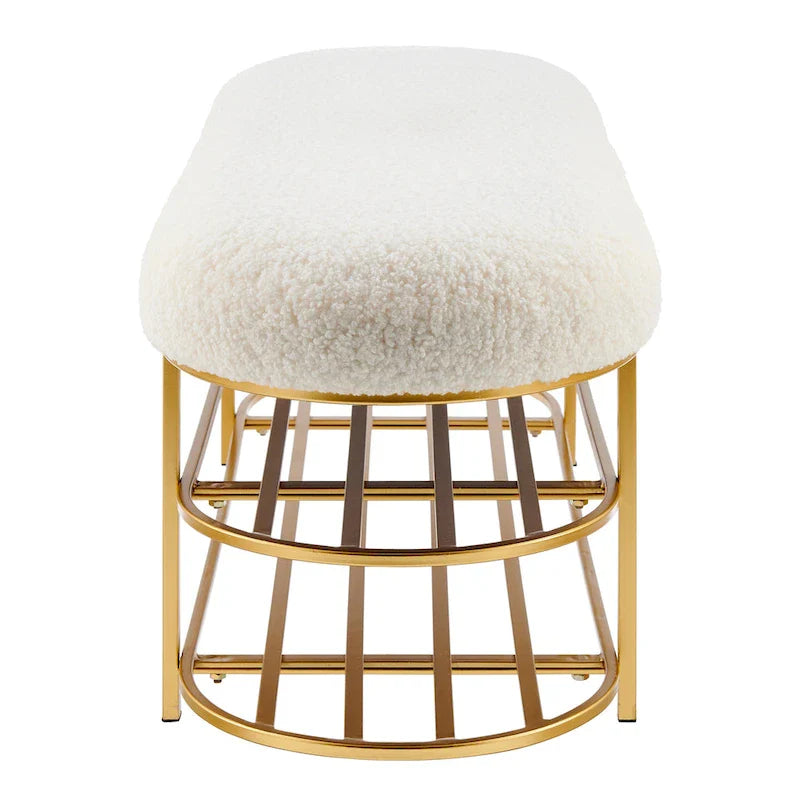 Panca contenitore a 1 posto in finto shearling beige