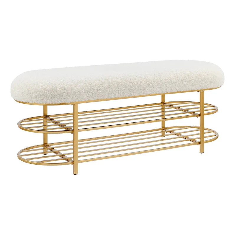 Panca contenitore a 1 posto in finto shearling beige