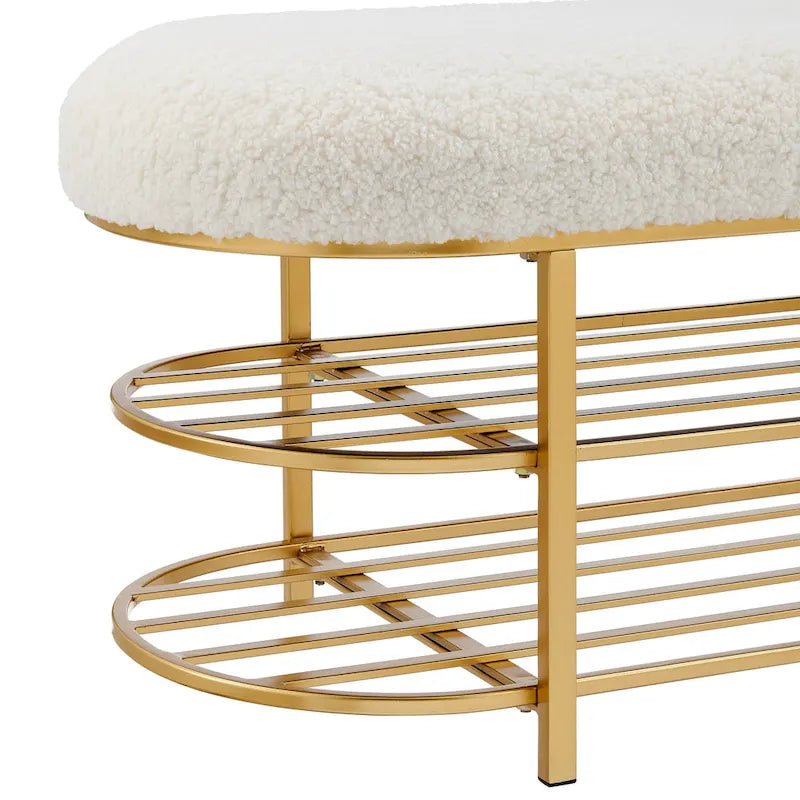 Panca contenitore a 1 posto in finto shearling beige