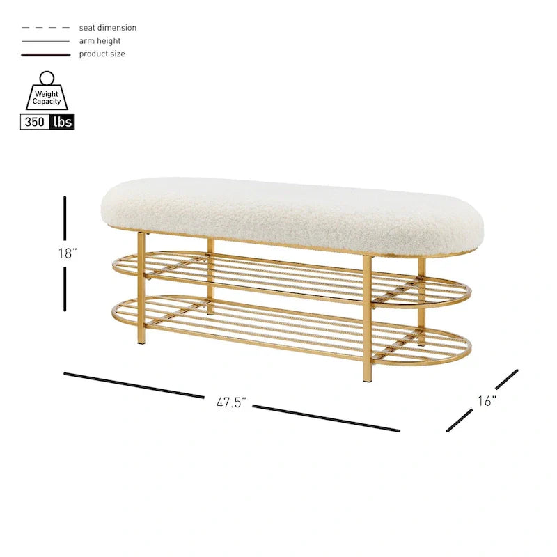 Panca contenitore a 1 posto in finto shearling beige